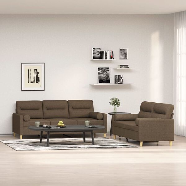 vidaXL 2-częściowy komplet wypoczynkowy z poduszkami, brązowy, tkanina