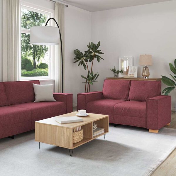 vidaXL Sofa 3 pcs Czerwone wino 220 x 80 x 84 cm Tkanina lniana
