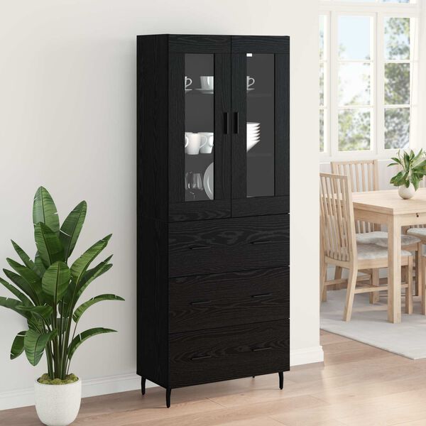 vidaXL Highboard 2 pcs Czarny Dąb Drewno inżynieryjne i szkło