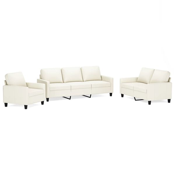 vidaXL 3-osobowa sofa z poduszkami, kremowa, sztuczna sk&oacute;ra