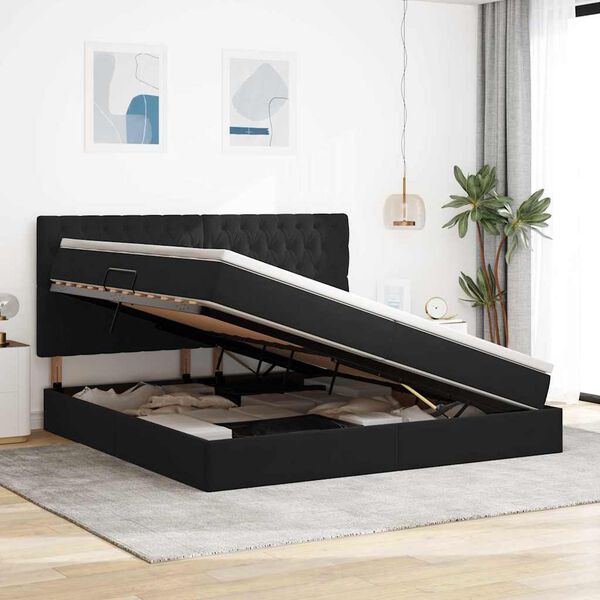 vidaXL Ł&oacute;żko z miejscem na przechowywanie i LED Czarny 200 x 200 cm