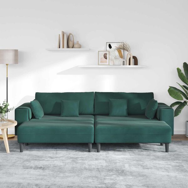 vidaXL Sofa z poduszką 3 pcs Ciemna zieleń Aksamit
