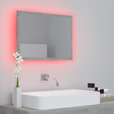 vidaXL Lustro łazienkowe LED, szarość betonu, 60x8,5x37 cm, akryl