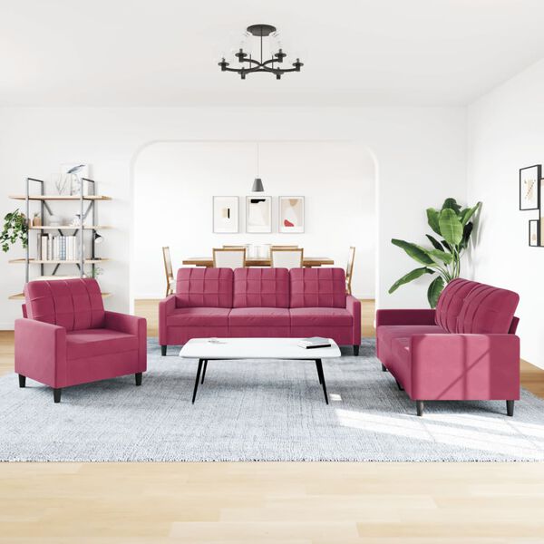 vidaXL 3-częściowy komplet wypoczynkowy, aksamit, winna czerwień