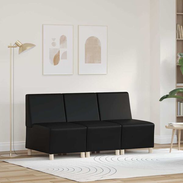 vidaXL Modułowa sofa bez podłokietnik&oacute;w 3 pcs Czarny 55 x 74 x 82 cm