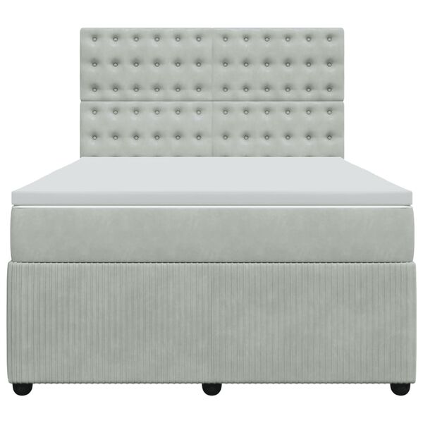 vidaXL Łóżko kontynentalne z materacem, jasnoszare, 160x200cm, aksamit