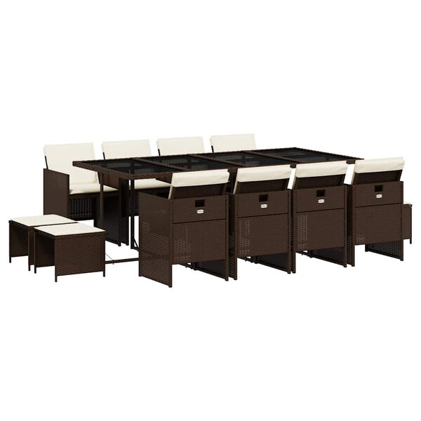 vidaXL 13-cz. zestaw mebli do ogrodu, poduszki, brązowy, rattan PE