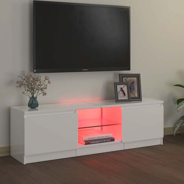 vidaXL Szafka pod TV z oświetleniem LED, biała, połysk, 120x30x36 cm