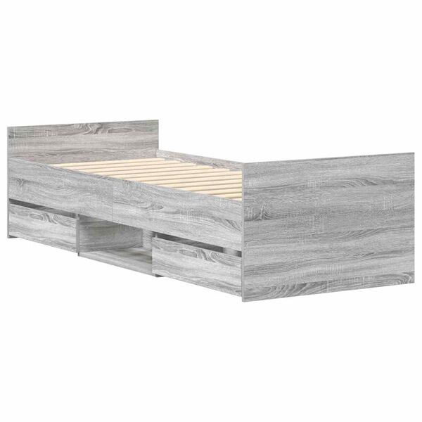 vidaXL Rama łóżka z wezgłowiem i zanóżkiem, szary dąb, 90x190 cm