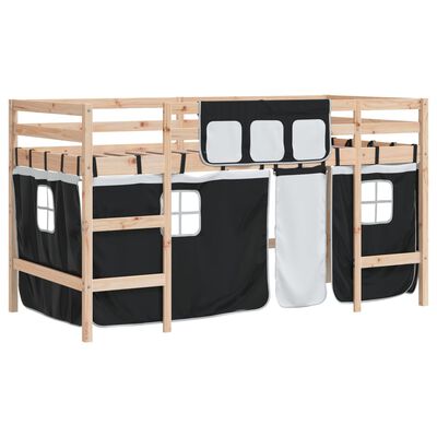 vidaXL Dziecięce łóżko na antresoli, biało-czarne zasłonki, 80x200 cm