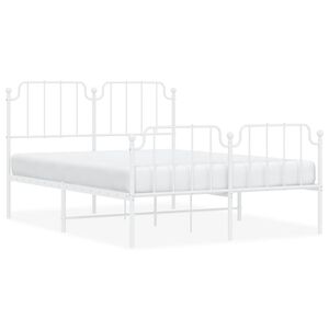 vidaXL Metalowa rama ł&oacute;żka z wezgłowiem i zan&oacute;żkiem, biała, 135x190 cm