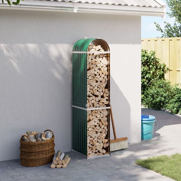 vidaXL Stojak na drewno, zielony, 40x45x170 cm, stal galwanizowana