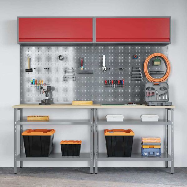 vidaXL Zestaw stołu warsztatowego 8 pcs Szary 200 x 55 x 200 cm Stal