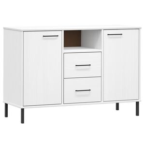 vidaXL Komoda OSLO, metalowe n&oacute;żki, biała, 113x40x77 cm, lite drewno