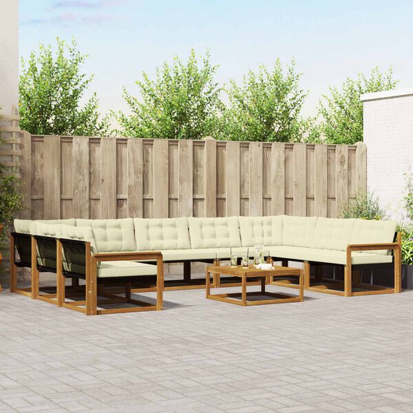 vidaXL Zestaw sof na zewnątrz z poduszką 10 pcs Naturalny i Kremowy
