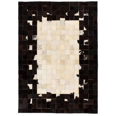 vidaXL Dywan ze skóry, patchwork w kwadraty, 80x150 cm, czarno-biały