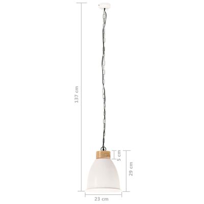 vidaXL Industrialna lampa wisząca, białe żelazo i drewno, 23 cm, E27