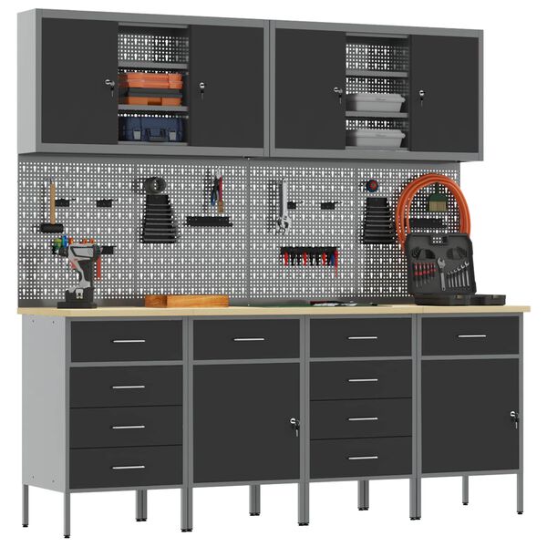 vidaXL Szafka robocza 10 pcs Czarny Drewno inżynieryjne i stal