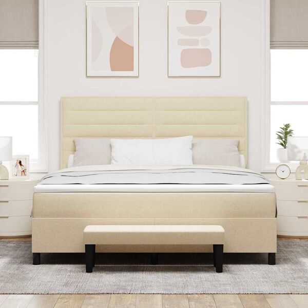 vidaXL Ł&oacute;żko sprężynowe z materacem Kremowy 180 x 200 cm tkanina