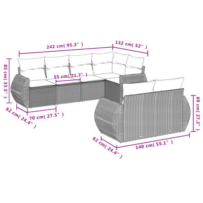 vidaXL 7-cz. zestaw wypoczynkowy do ogrodu, z poduszkami, szary