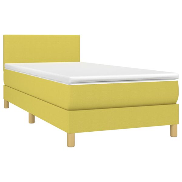 vidaXL Ł&oacute;żko kontynentalne z materacem, zielone, 100x200 cm, tkanina