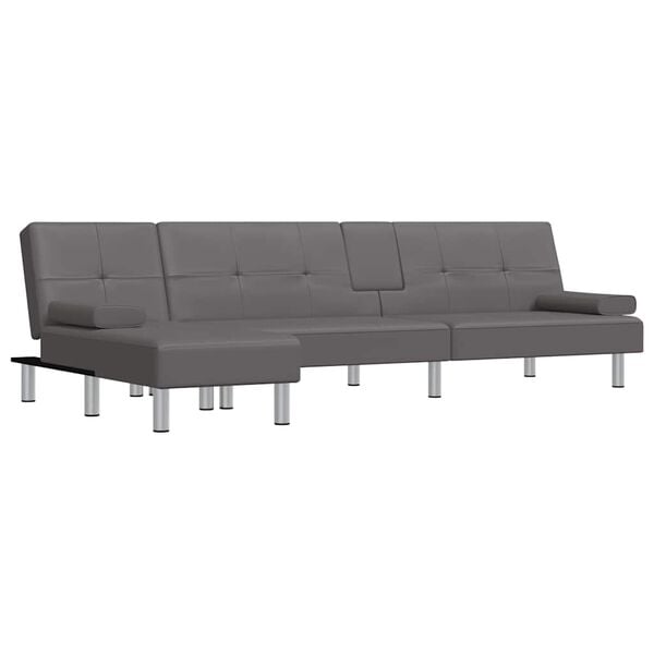 vidaXL Sofa rozkładana L, szara, 255x140x70, sztuczna sk&oacute;ra