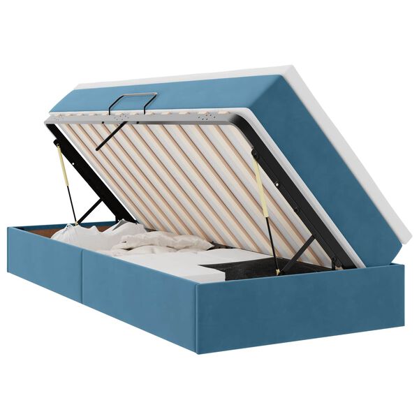 vidaXL Ł&oacute;żko z miejscem na przechowywanie i materacem Ciemnoniebieski