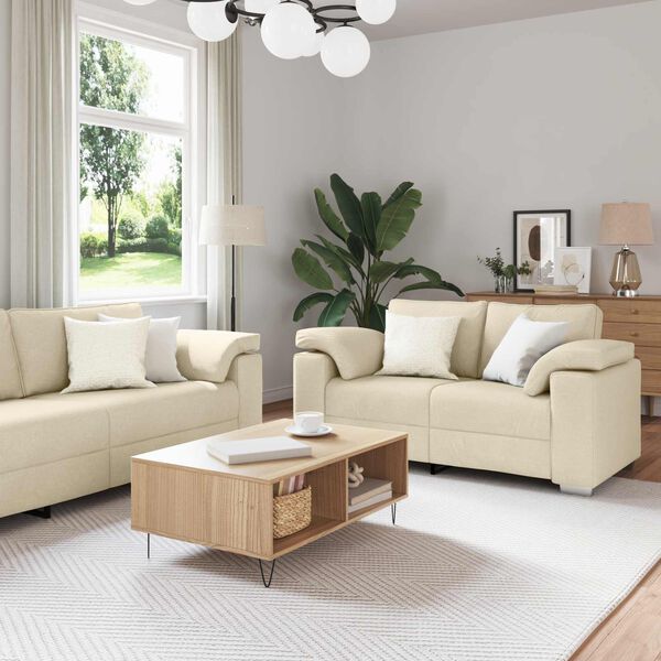 vidaXL Sofa 3 pcs Kremowy Tkanina lniana
