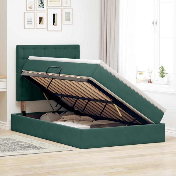 vidaXL Ł&oacute;żko z miejscem na przechowywanie i materacem Ciemna zieleń