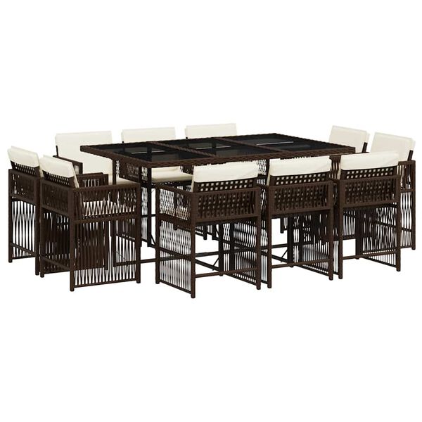 vidaXL 11-cz. zestaw mebli ogrodowych, poduszki, brązowy, rattan PE