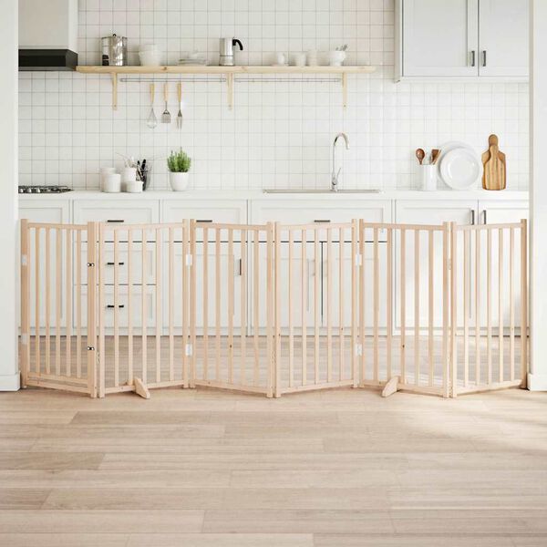 vidaXL Bramka dla psa z drzwiami składana 6 paneli 300 cm lite drewno jodłowe