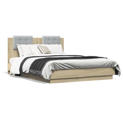 vidaXL Rama łóżka z wezgłowiem i LED, dąb sonoma, 140x190 cm