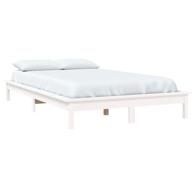 vidaXL Rama łóżka, biała, 135x190 cm, podwójna, lite drewno sosnowe