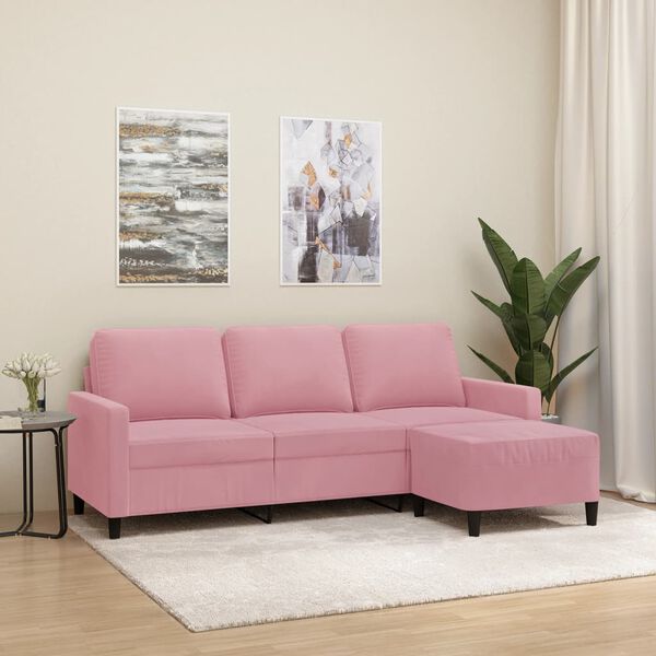 vidaXL 3-osobowa sofa z podn&oacute;żkiem, r&oacute;żowa, 180 cm, aksamitem