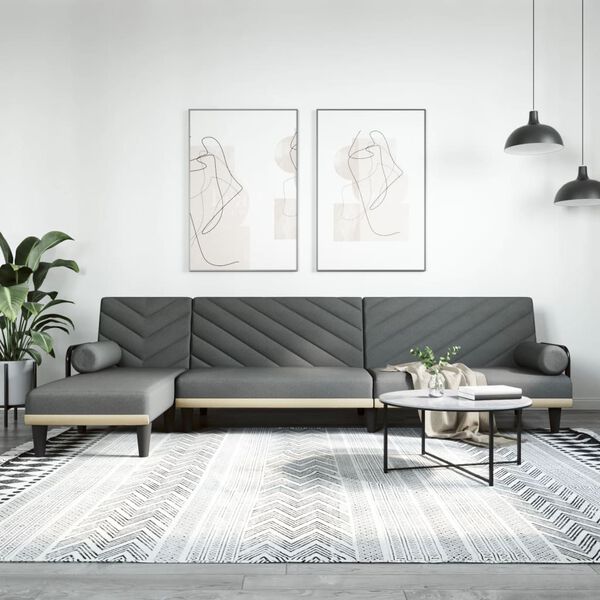 vidaXL Sofa rozkładana L, ciemnoszara, 260x140x70 cm, tkanina