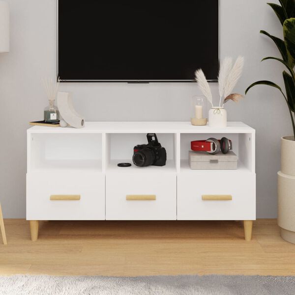 vidaXL Szafka pod TV, biała, wysoki połysk, 102x36x50 cm