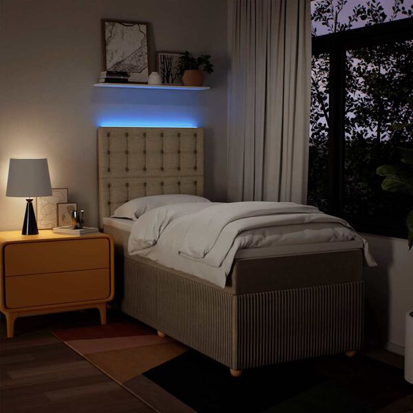 vidaXL Ł&oacute;żko kontynentalne z materacem, kremowe, tkanina, 90x200 cm