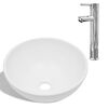 vidaXL Umywalka z baterią mieszającą, ceramiczna, okrągła, biała