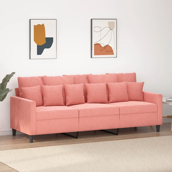 vidaXL Sofa 3-osobowa, r&oacute;żowa, 180 cm, obita aksamitem