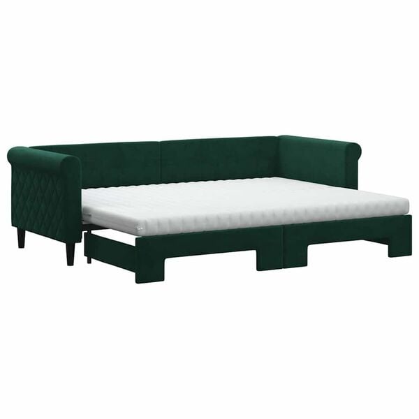 vidaXL Sofa rozsuwana z materacami, ciemnozielona, 80x200 cm, aksamit