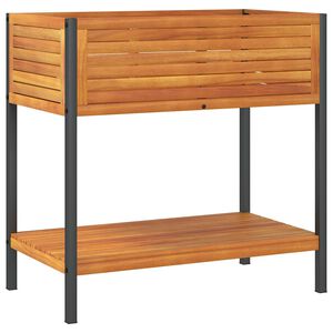 vidaXL Donica ogrodowa z p&oacute;łką, 80x45x80 cm, drewno akacjowe i stal