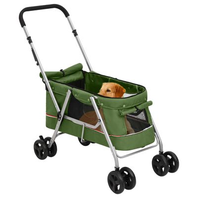 vidaXL Składany wózek dla psa, zielony, 100x49x96 cm, lniana tkanina
