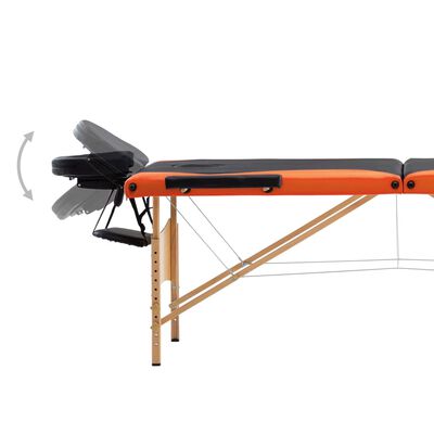 vidaXL Składany stół do masażu, 3 strefy, drewno, czarno-pomarańczowy