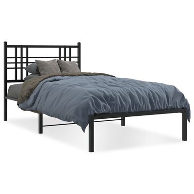 vidaXL Metalowa rama łóżka z wezgłowiem, czarna, 107x203 cm