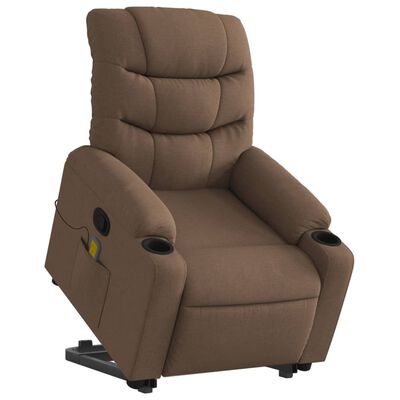 vidaXL Podnoszony fotel masujący, rozkładany, brązowy, obity tkaniną