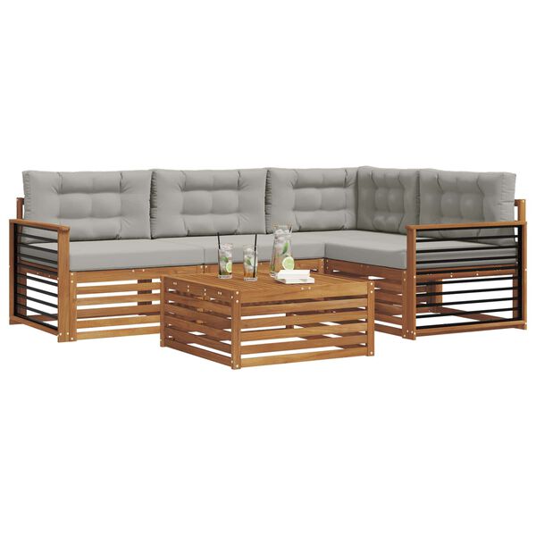 vidaXL Zestaw sof na zewnątrz z poduszką 5 pcs Naturalny i Jasny Szary