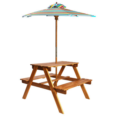 vidaXL Dziecięcy stolik piknikowy z parasolem 79x90x60 cm, lita akacja