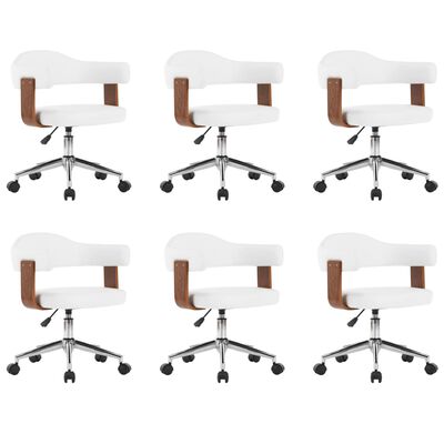 vidaXL Krzesła obrotowe, 6 szt., białe, gięte drewno i sztuczna skóra