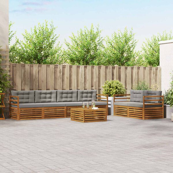 vidaXL Zestaw sof na zewnątrz z poduszką 7 pcs Naturalny i Jasny Szary