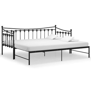 vidaXL Sofa z wysuwaną ramą ł&oacute;żka, czarna, metalowa, 90x200 cm